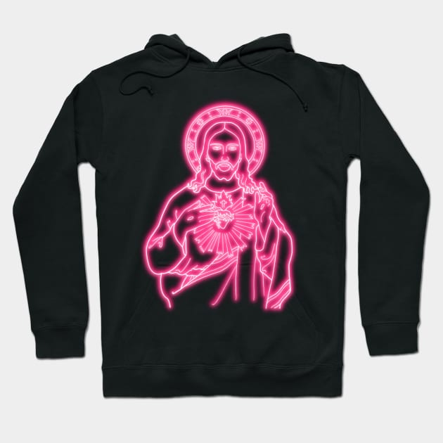 Pink Neon Jesus Hoodie by la chataigne qui vole ⭐⭐⭐⭐⭐